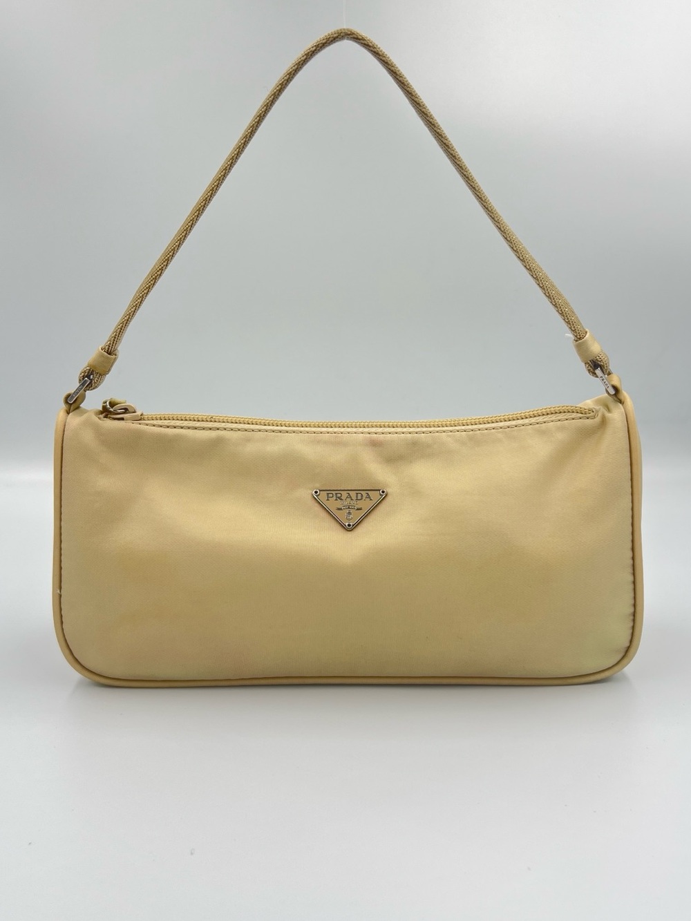 Prada Light Beige Nylon Shoulder Bag with Triangle Logo